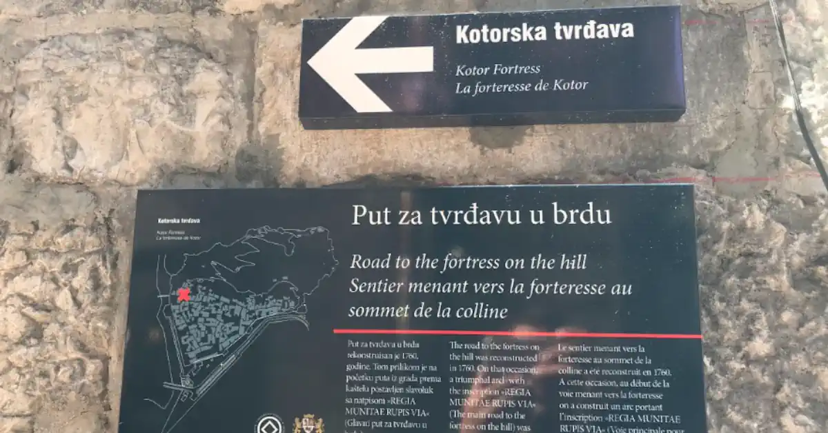 Kotor Fortress Road Sign